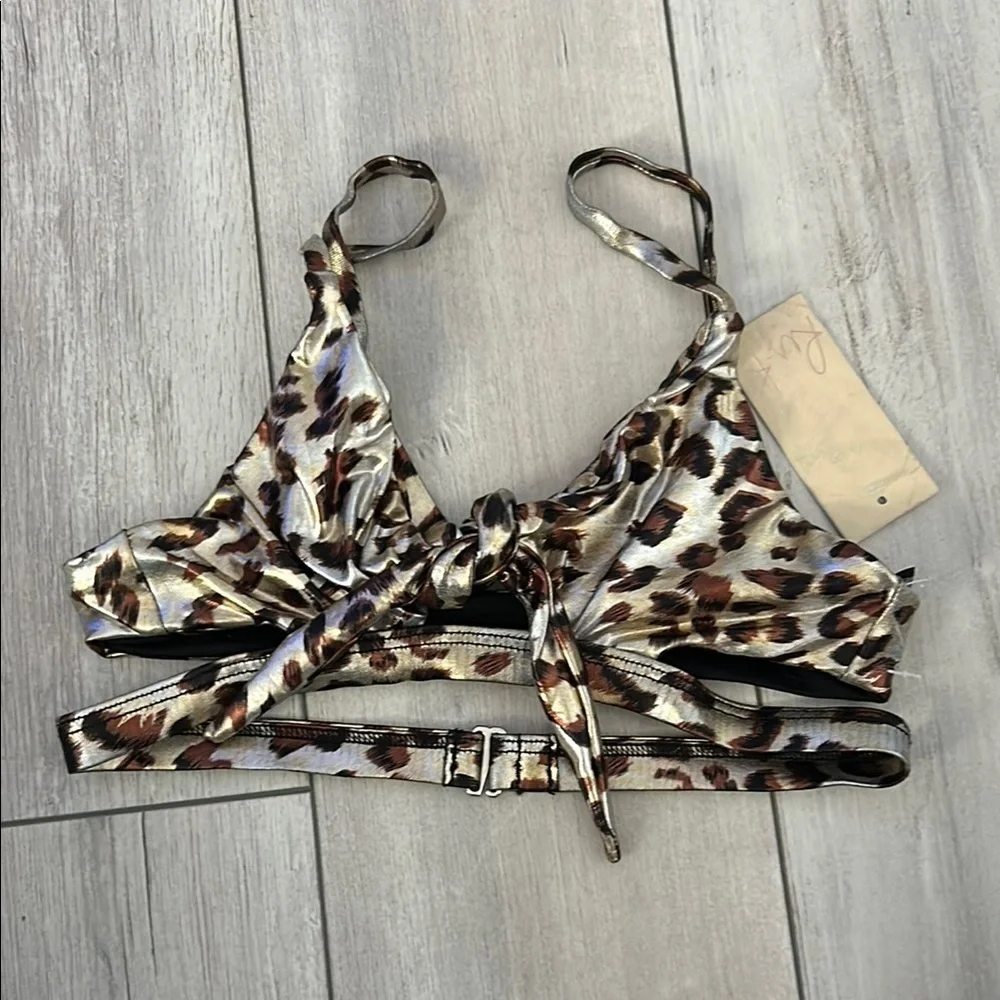 Ris-K Dippin' Daisy's Glow Wildcat leopard bikini top size S swim swimsuit